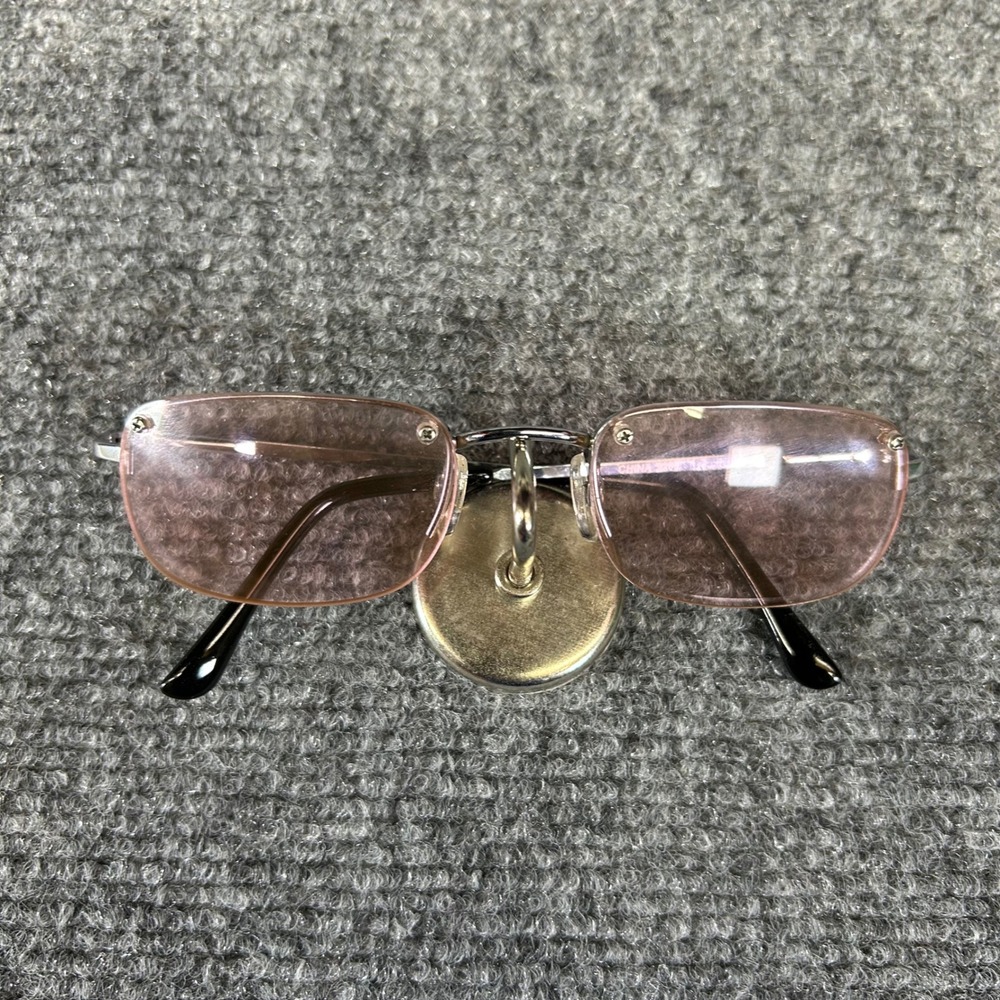 Rimless Rectangular Sunglasses Silver Pink Tinted Lens Y2K Retro